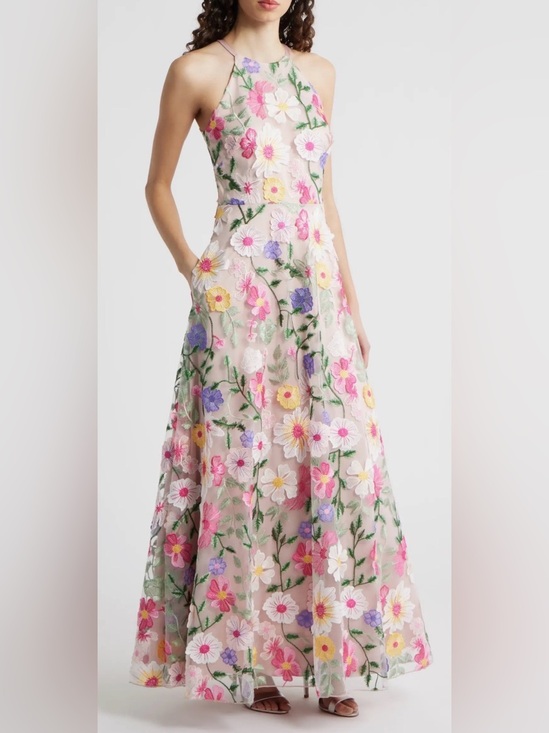 Eliza J Dresses & Skirts - NEW Eliza J Floral 3D Embroidered Sleeveless Pink Blush multi Gown Sz 14